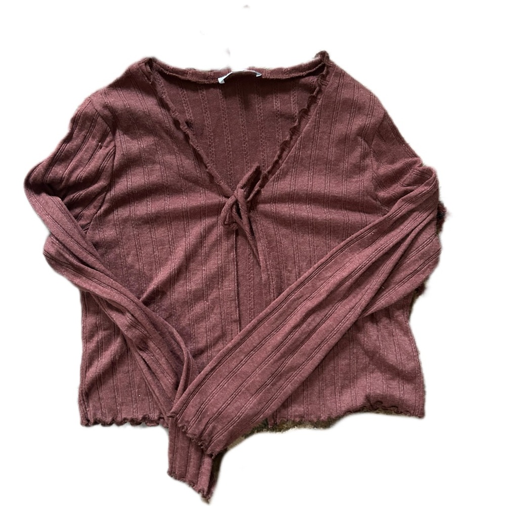 Gaze Ribbed Knit Tie-Front Blouse - Dusty Rose